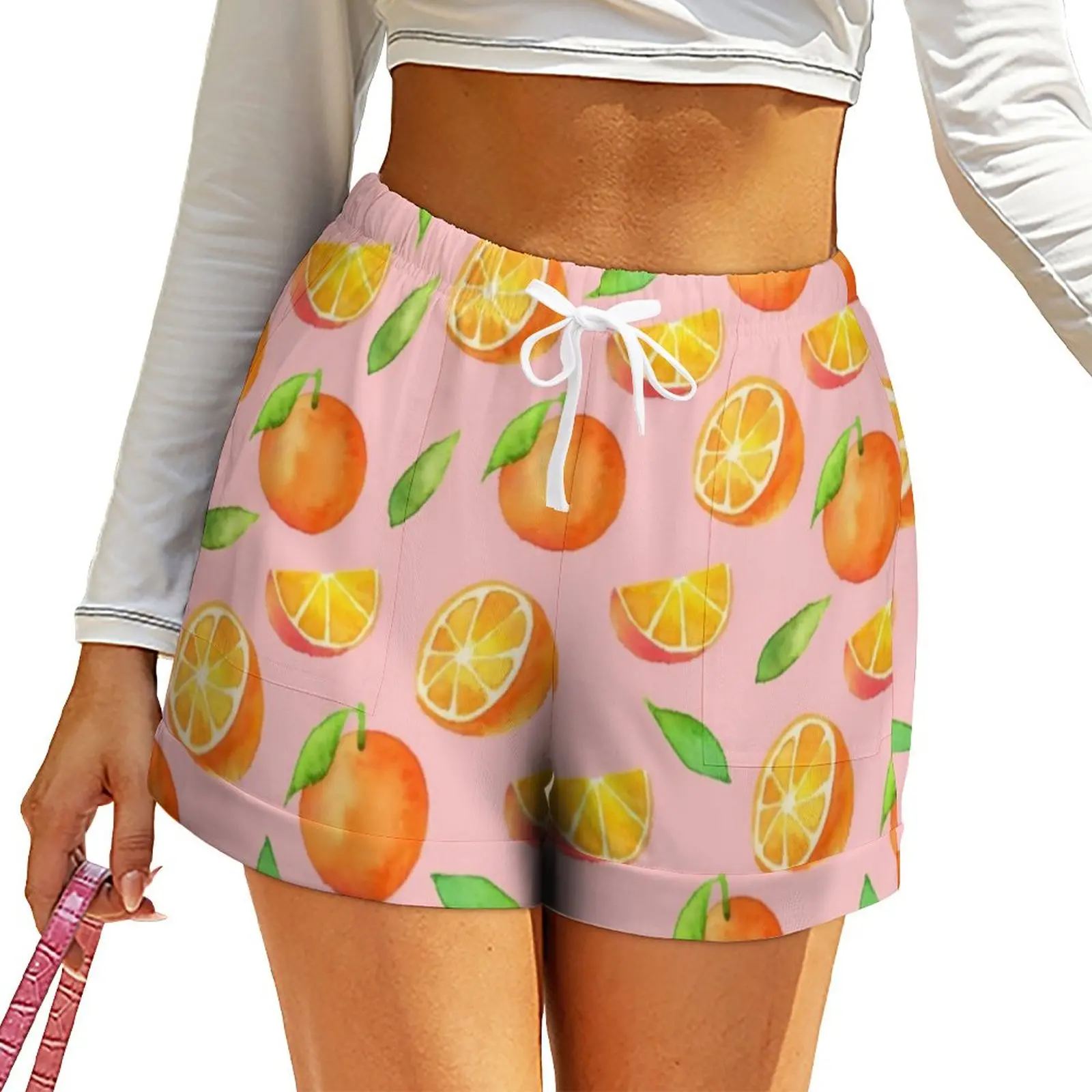 

Watercolor Oranges Shorts Ladies Fresh Fruit Print Korean Fashion Cute Shorts High Waist Oversize Short Pants Kawaii Bottoms