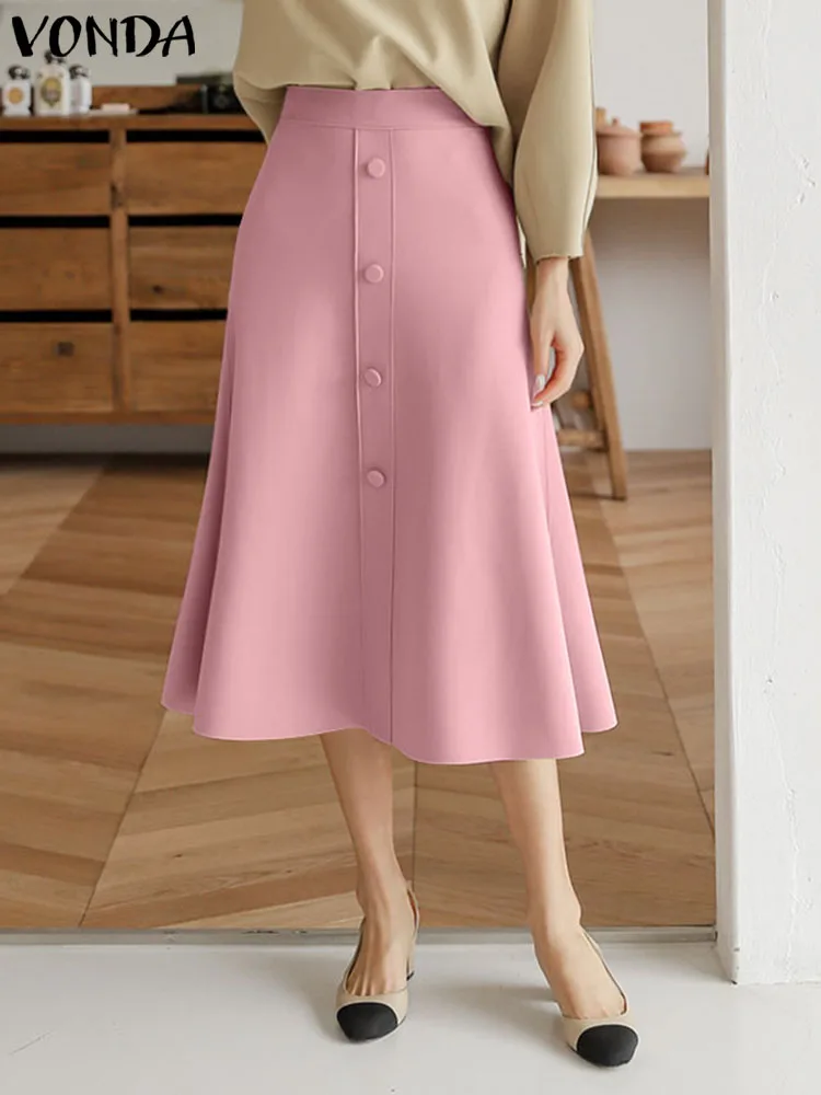 

Юбка-миди женская летняя трапециевидная с завышенной талией и пуговицами