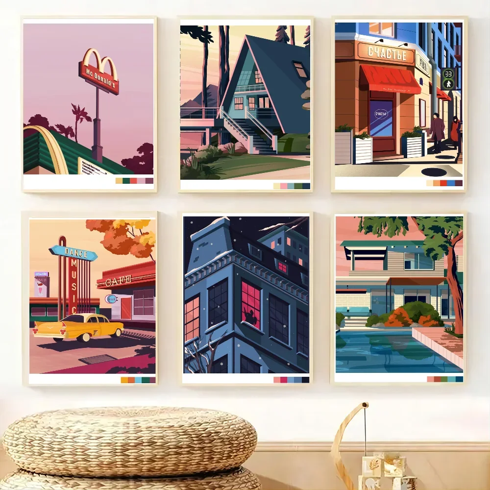 1 Шт. Ретро Иллюстрация Сцена Жизни Плакат Печать На Бумаге Для Дома Гостиной