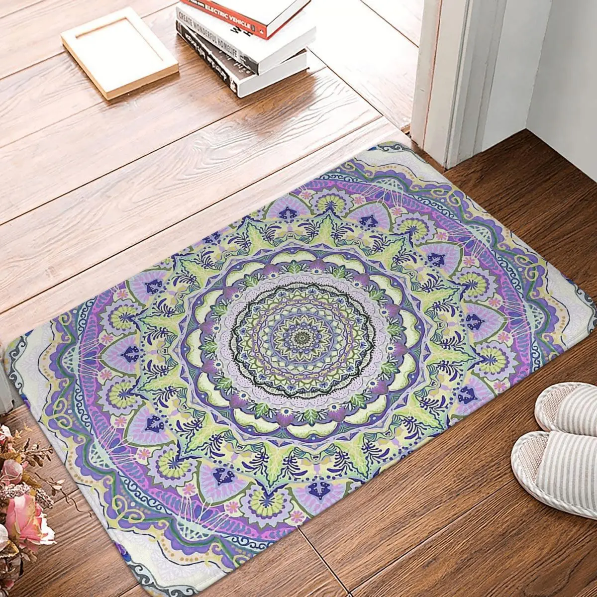 

Mandala Deco Bath Carpet Purple Flower Meditation Yoga Healing Zen Attitude Flannel Mat Welcome Doormat Floor Decoration Rug