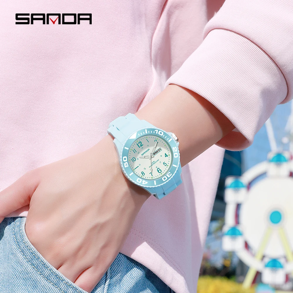 SANDA Couples Leather Watch Digital Sports Waterproof Watch Gift Set for Him And Her Wristwatch Stopwatch Wrist Timepiece Clock