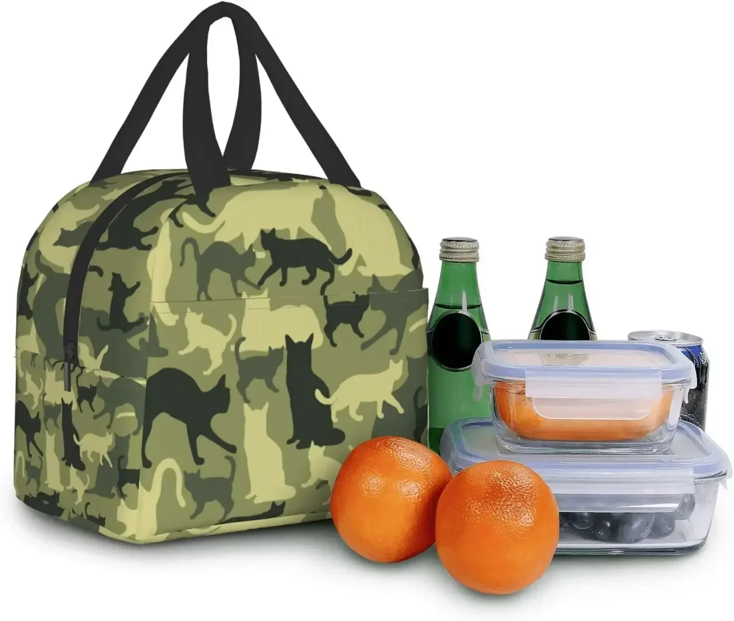 Холщовая сумка для обеда в стиле милитари 2 человек с камуфляжным зеленым