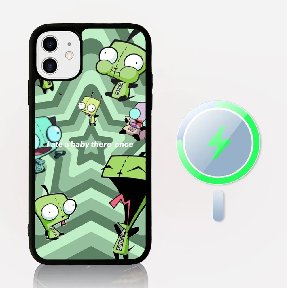 Cartoon I-Invader Z-Zim Phone Case Magnetic For iPhone 16 14 13 12 11 15 Pro Max Plus Magsafe Wireless Charge Cover