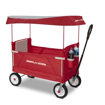 Radio Flyer, 3-in-1 off-road EZ Folding Kids Wagon with Canopy, Puncture Proof Tires, Red
