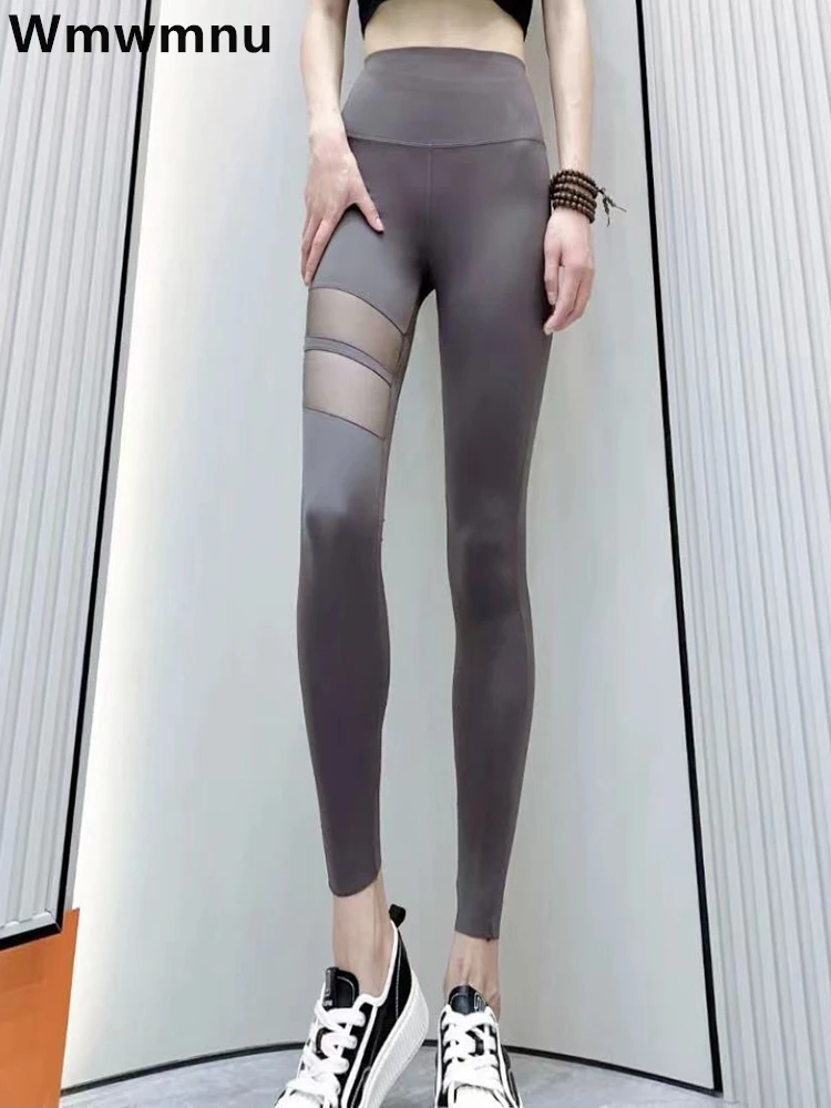 

Women New Hollow Out Seam Leggins Pantalones High Waist Yoga Leggings Pencil Pants Casual Pocket Ankle-length Legginsy Broek
