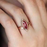 fashion retro simple gold color inlaid red zircon stone two in one ring women party wedding jewelry anniversary gift accessories