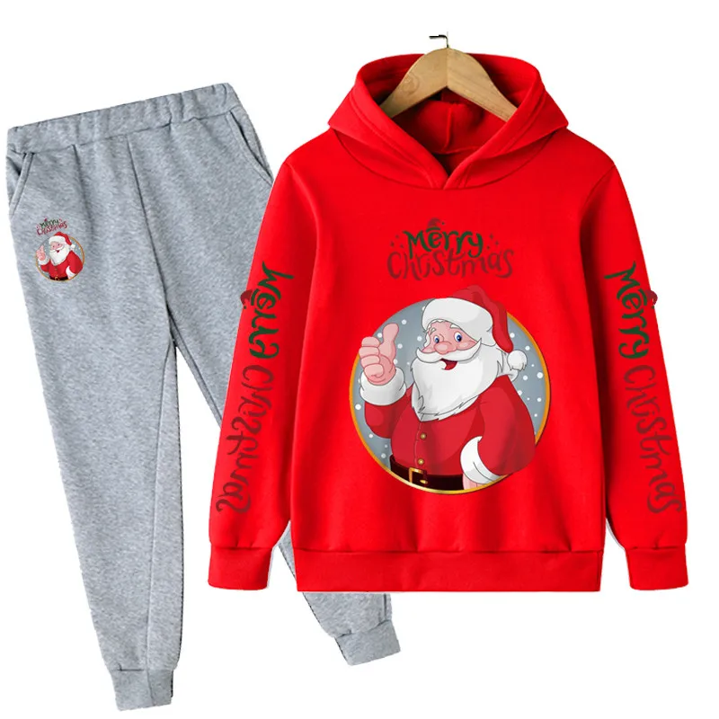 

Santa Claus New 4-14 Years Old Hoodies Sets Autumn And Spring Boys Girls Sweatshirts Trousers 2pcs Outfits Merry Christmas Suits