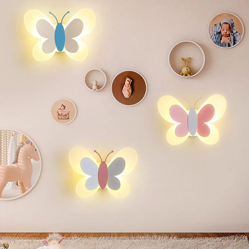 Children's Room Butterfly Light Bedside Wall Lamp Nordic Creative Personality Led Simple Modern Bedroom Background Wall Lamp