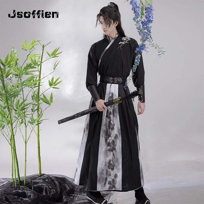 

Traditional Hanfu Men Chinese Ancient Swordsman Cosply Costume Oriental Ming Dynasty Tang Suit Stage Folk Clothing