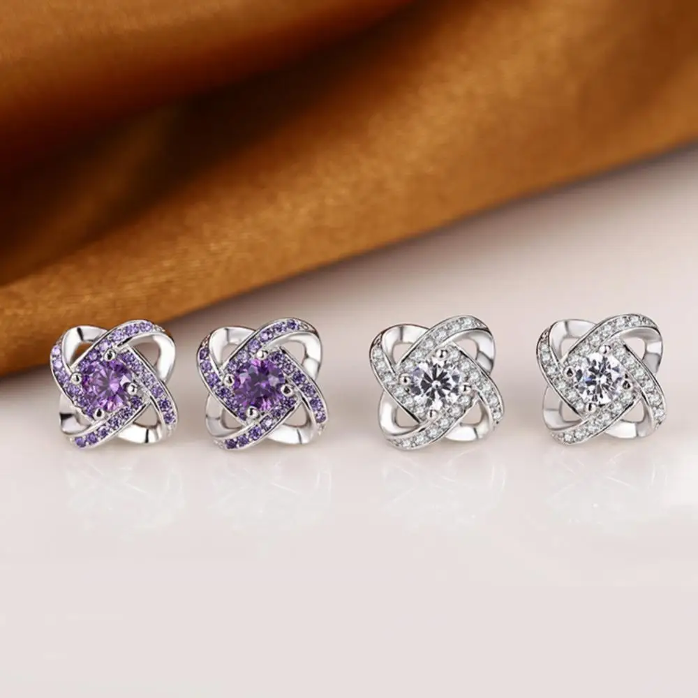 

Rotary Earrings Zircon Anti Allergy Imitation Sterling Silver Inlaid For Women Luxury Stud Earrings New Year Gift