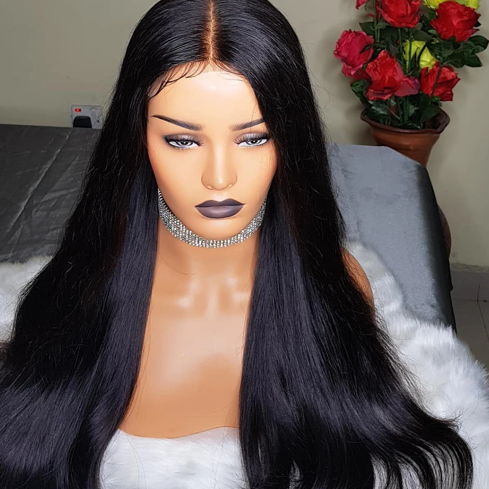 180% Плотность 26 дюймов длинный Remy прямой синтетический кружевной передний парик