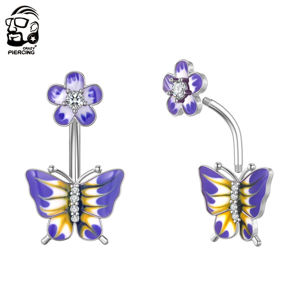 

1PC Butterfly Belly Button Ring Crystal Surgical 316L Steel Brass Navel Rings Belly Piercing Body Jewelry Dangled Drop Oreja