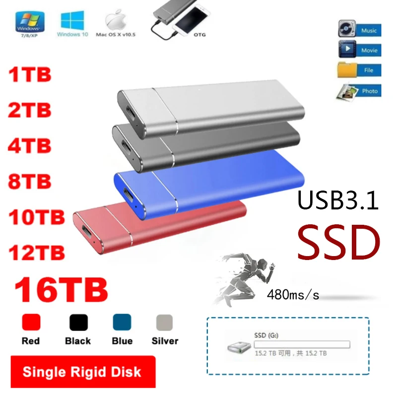 

Новый Портативный твердотельный накопитель SSD 8 ТБ, 16 ТБ, 4 ТБ, USB 3,1 типа C