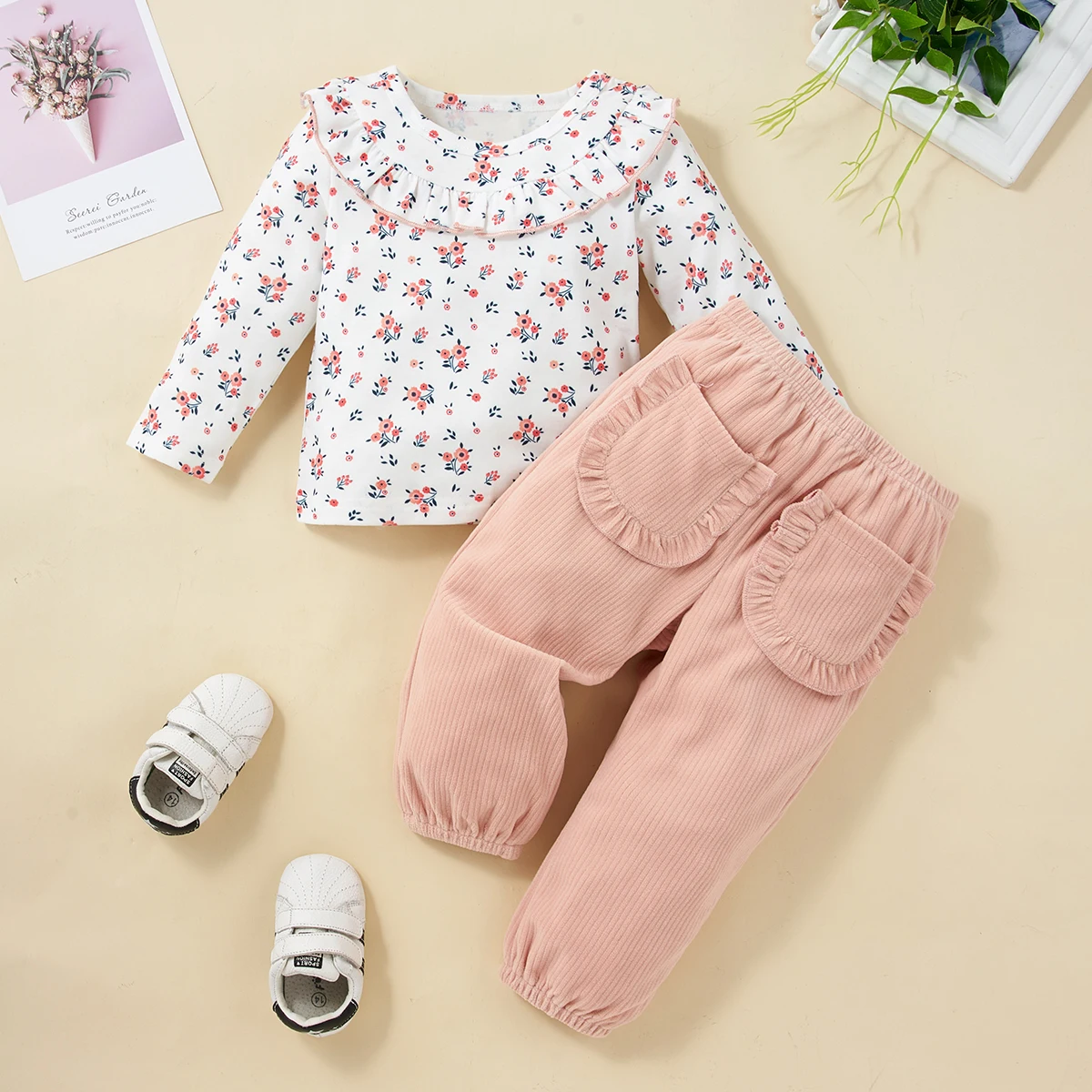 

LAPA 3-24m Baby Girls Clothes Long Sleeve Casual Spring/Autumn Crew Neck Cloral Pants Set Baby Costume