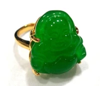 natural green menwomens fancy carve green jades buddha bless happy ring 789