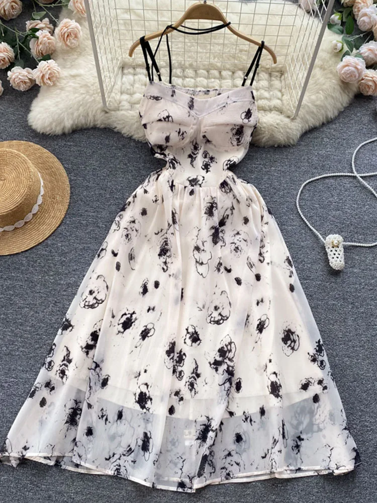 

Bohemian Summer Robe Sexy Off Shoulder Floral Dress Women Party Spaghetti Strap Boho Sleeveless Vintage Midi Chiffon Long Dress