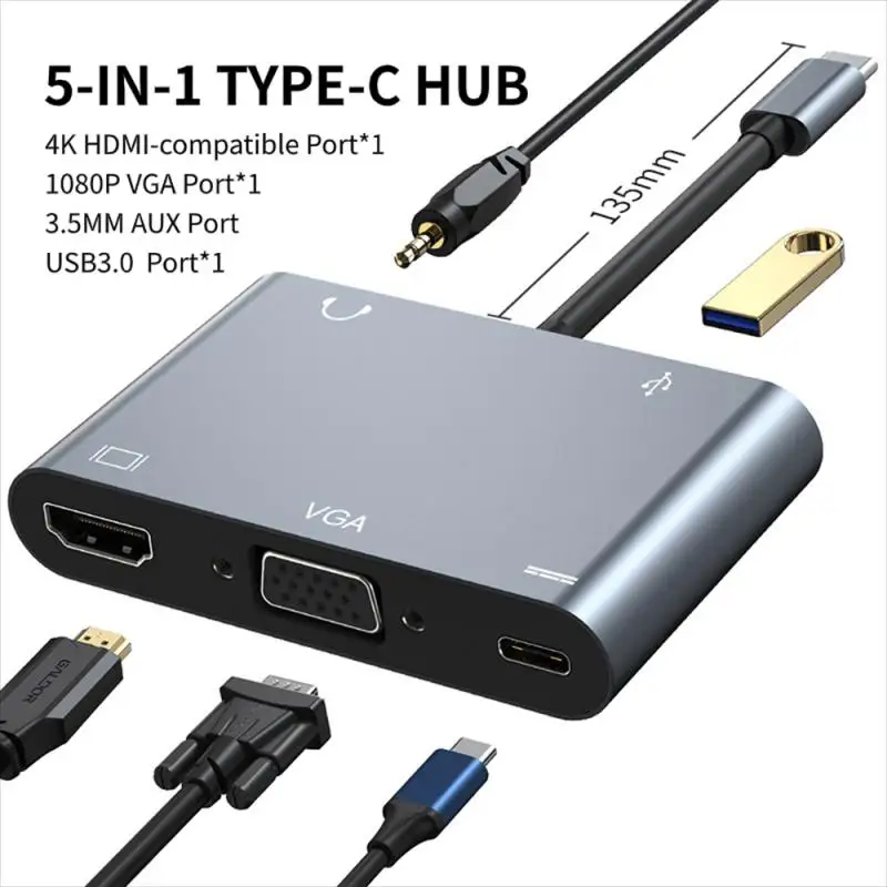 

Vga Pd Adapter Expansion Dock Usb Splitter Docking Station Usb-c To 4k HDMI-compatible Type-c Hub Computer Accessories 4k 30hz