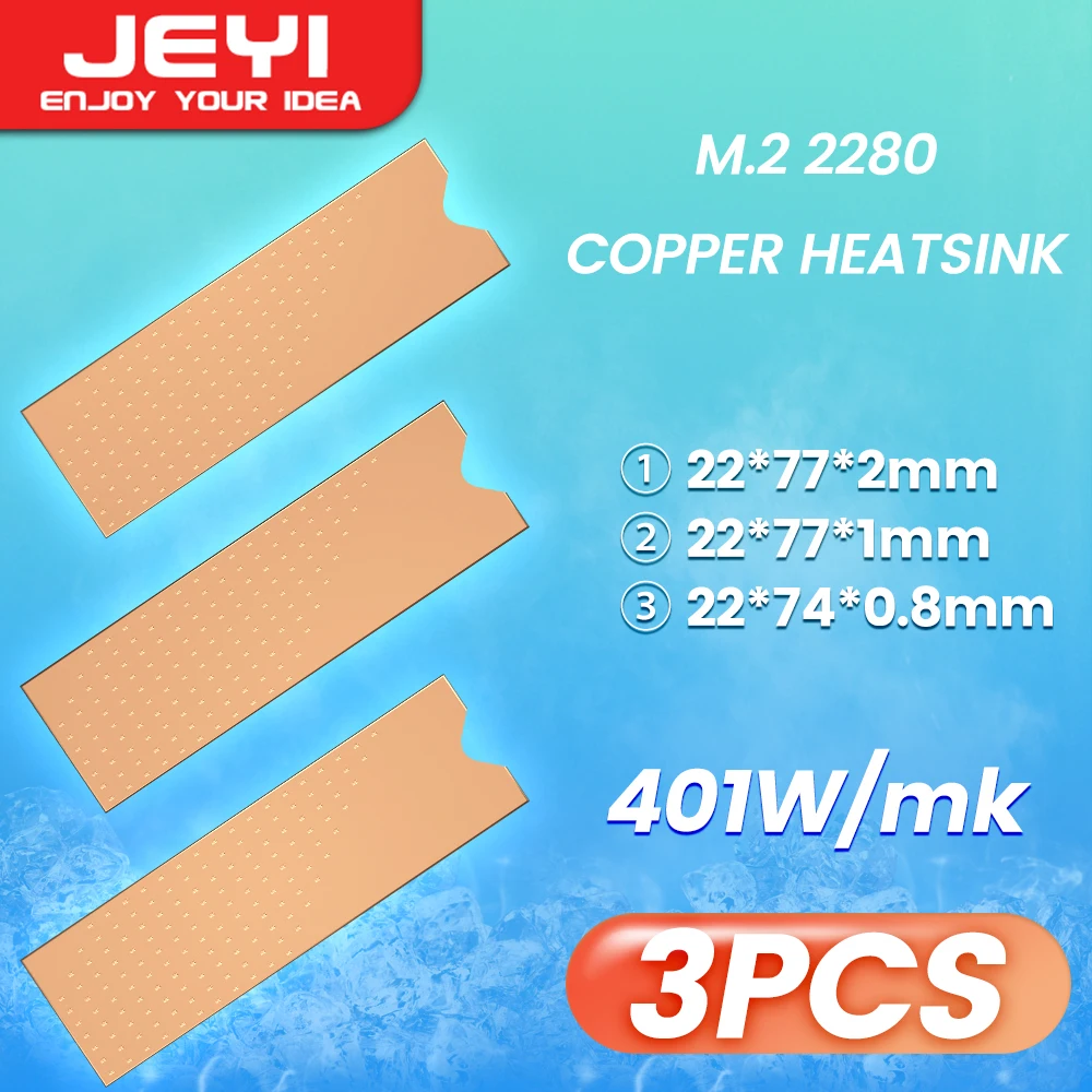 JEYI M.2 SSD Heastink с нанотермопрокладками, 3 шт. медный радиатор Охлаждающая Тепловая площадка, термопрокладка для NVME NGFF 2280 PCIe SSD
