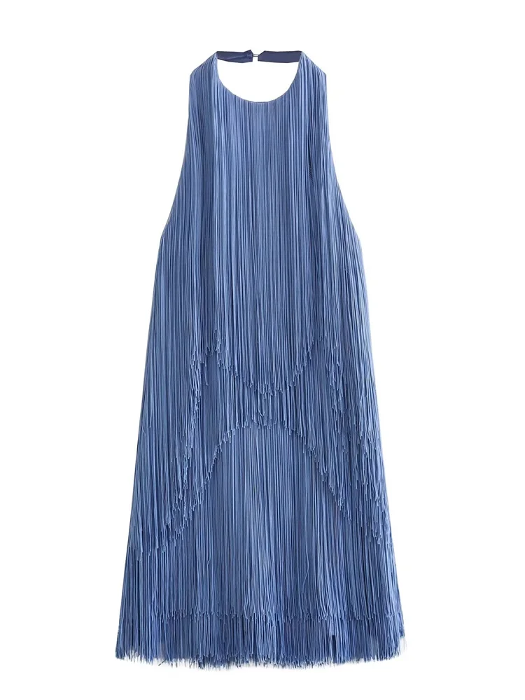

MESTTRAF сексуальный дизайн 2023 женское платье с кисточкой с воротником хомутом мини винтажное платье без рукавов с открытой спиной Женские платья
