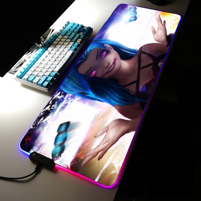 

Коврик для мыши Jinx league of legends RGB, большой светодиодный коврик для мыши, игровой Настольный коврик для ПК с резиновой подсветкой