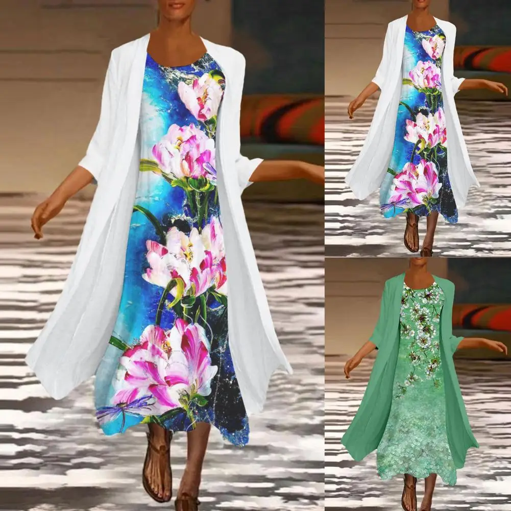 

Great Lady Dress Anti-shrink Round Neck Spring Dress Outwear Cardigan Coat Spring Dress