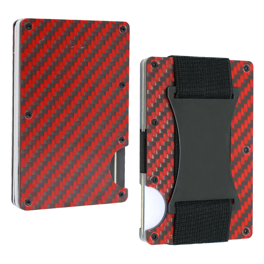 Real Carbon Fiber Wallet Red Metal Card Holder RFID Anti-theft Men Gift Package Billetera Hombre Luxury New Slim Case Minimalist