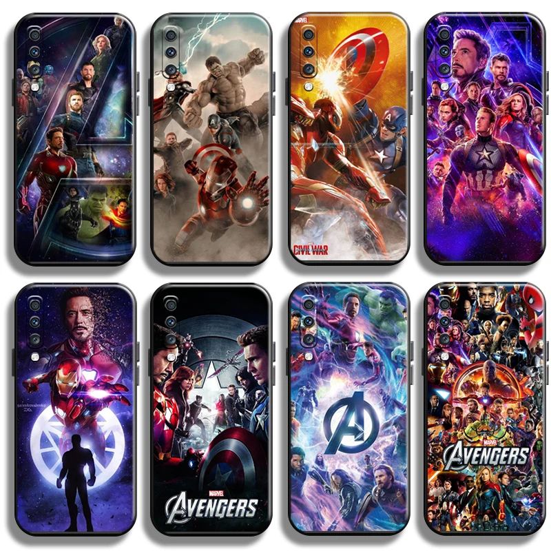 

Cover Marvel Avengers For Samsung Galaxy A70 Phone Case Full Protection Black Cases Back Coque Liquid Silicon Shell Carcasa