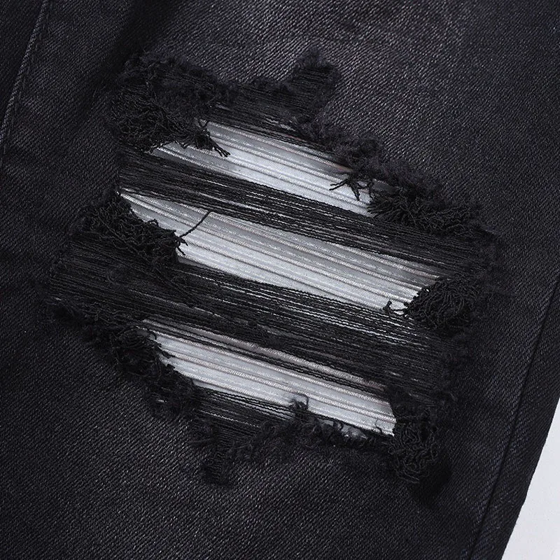 2023 High Quality Men's Jeans Fashion Skinny Ripped Hole Stretch Slim Fit Denim Trousers High Street Casual Washable Cotton Pant