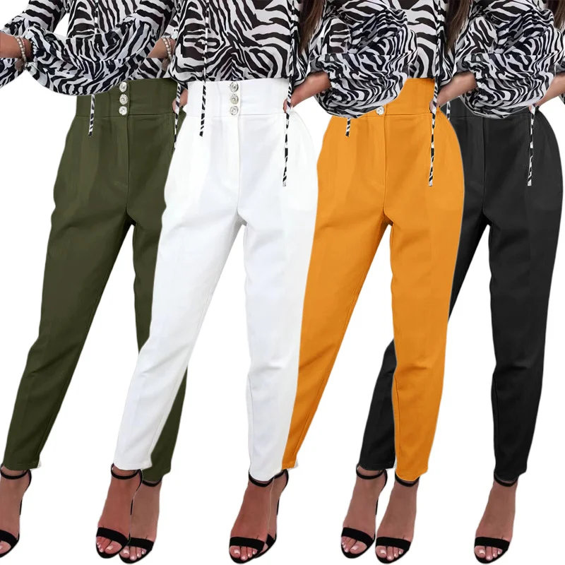 

WUHE Elegant Women Button Fly High Waist Pants 2023 Spring Office Lady Chic Solid Long Pants Fashion Trousers Streetwear