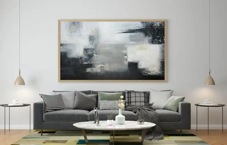 

Black And White Handmade Abstract Painting On Canvas, Origina bigl Painting,Trendy Painting Oversized Paintings, Wall Art, Wall