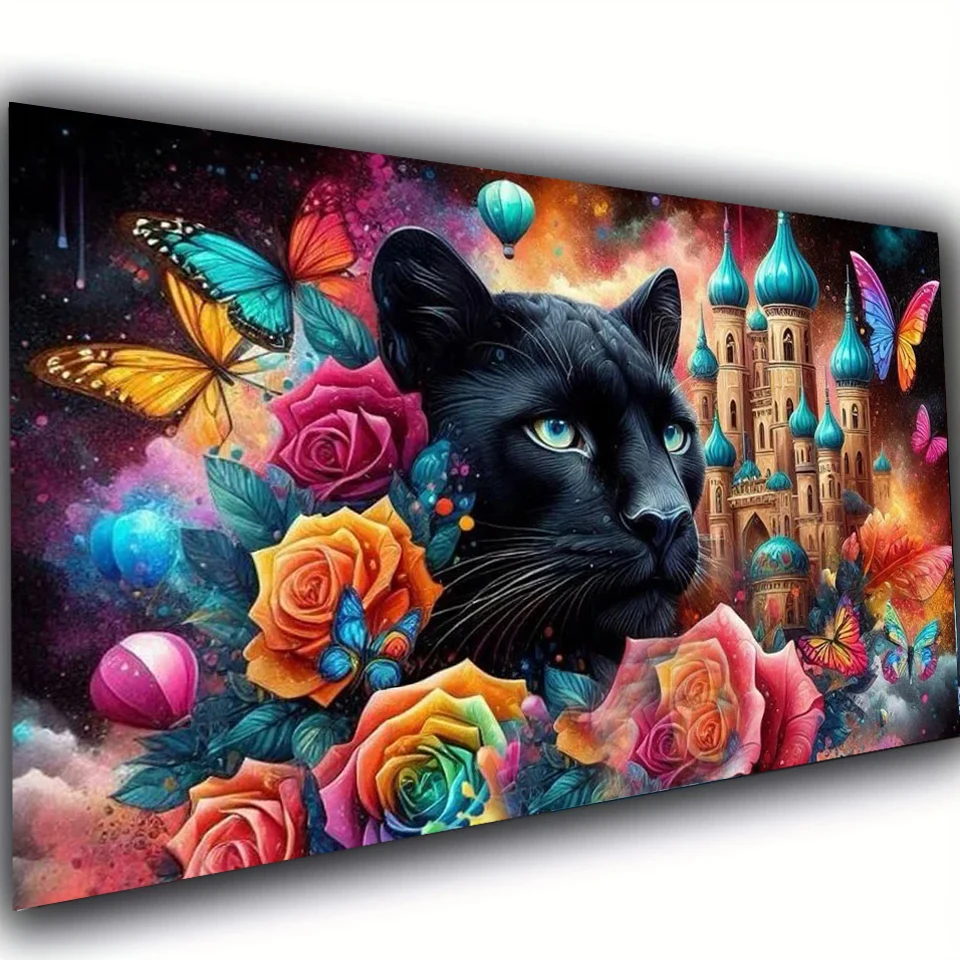 Алмазная живопись RealShining Fantasy Flowers черный леопардовый замок пейзаж