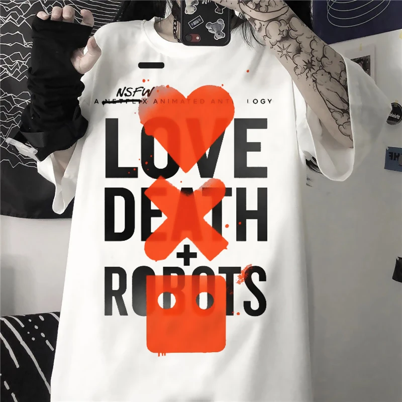 

Футболка мужская с надписью Love Death и роботами, тенниска в стиле хип-хоп с мультяшным роботом, мультипликационным принтом научно-фантастики, ...