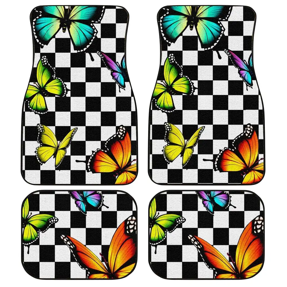 

Checkerboard Butterfly Car Floor Mats Custom Colorful Car Accessories