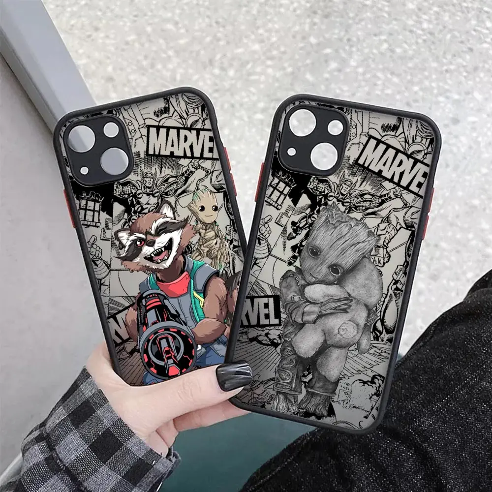 Фото Противоударный матовый чехол-броня Groot Rocket Raccoon Marvel для iPhone 17E 17 16 16E 15 14 13 12 11 Pro Max 17 Air 7 8 Plus XS №3