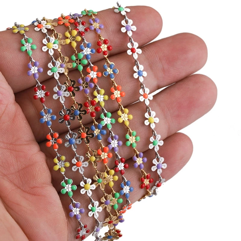 

2 метра, цветная цепочка с маргариткой, из нержавеющей стали