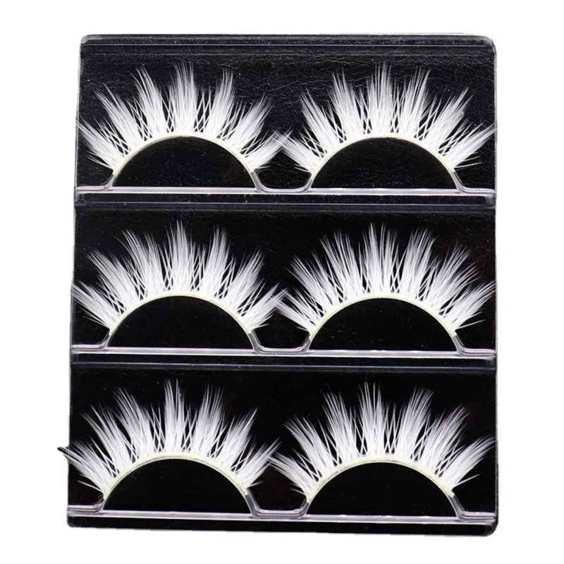 

3 Pairs White Feather False Eyelashes Lashes Set Natural Costume 3D Cosplay Sparkling Portable Lightweight Party Accessories