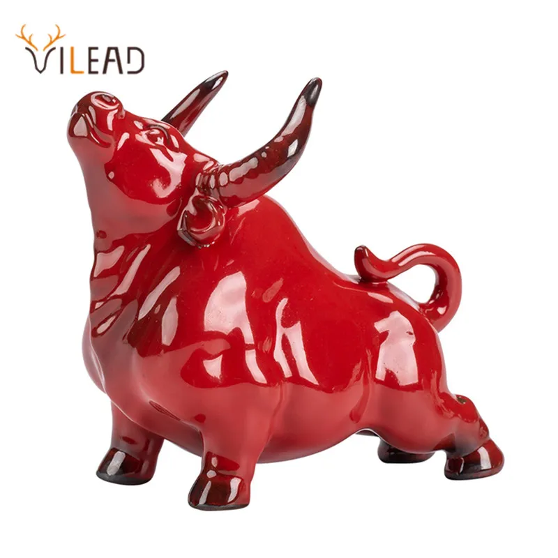 

VILEAD Ceramic Bull Figurines Cattle Ornaments Porcelain Animal Statue Home Decoration Accessories Interior Office Desktop Decor