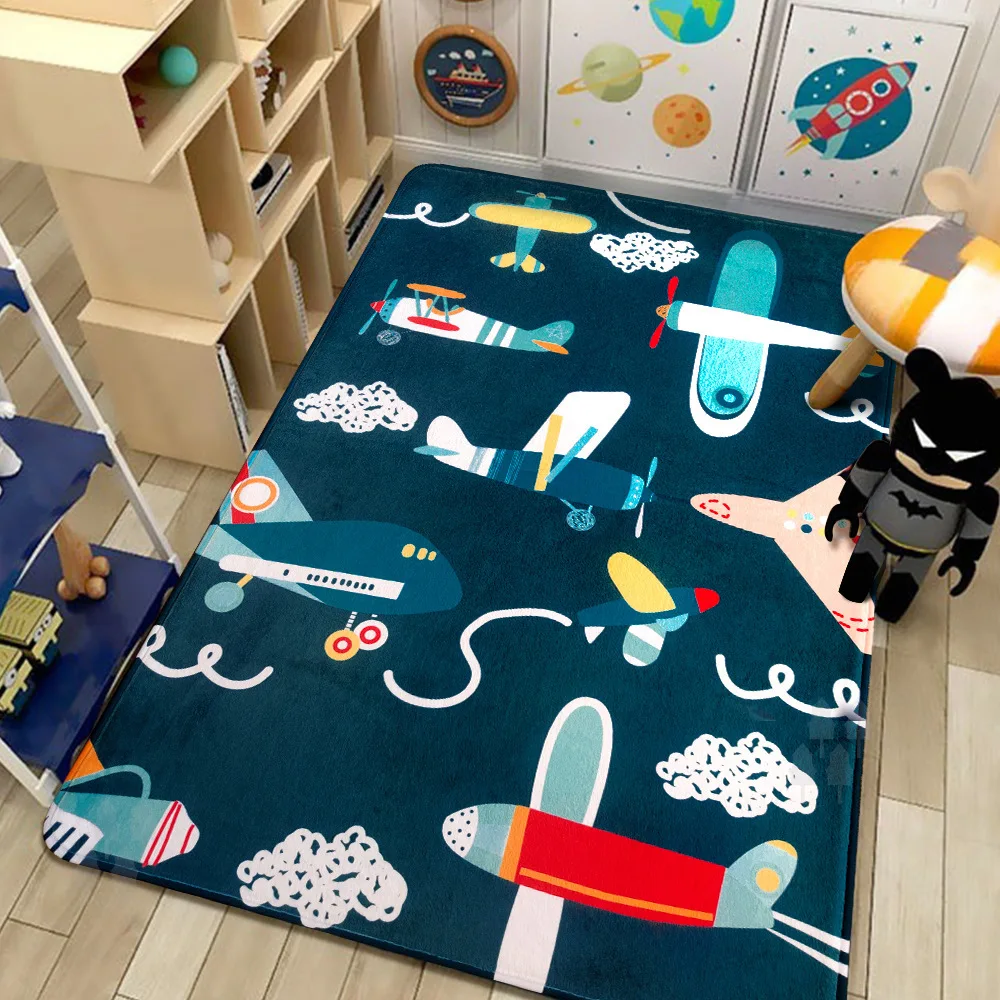 

Коврик для ползания с мультяшным принтом самолета, детская комната, легко моющийся, абсорбирующий, нескользящий, для игр, легко ухаживать