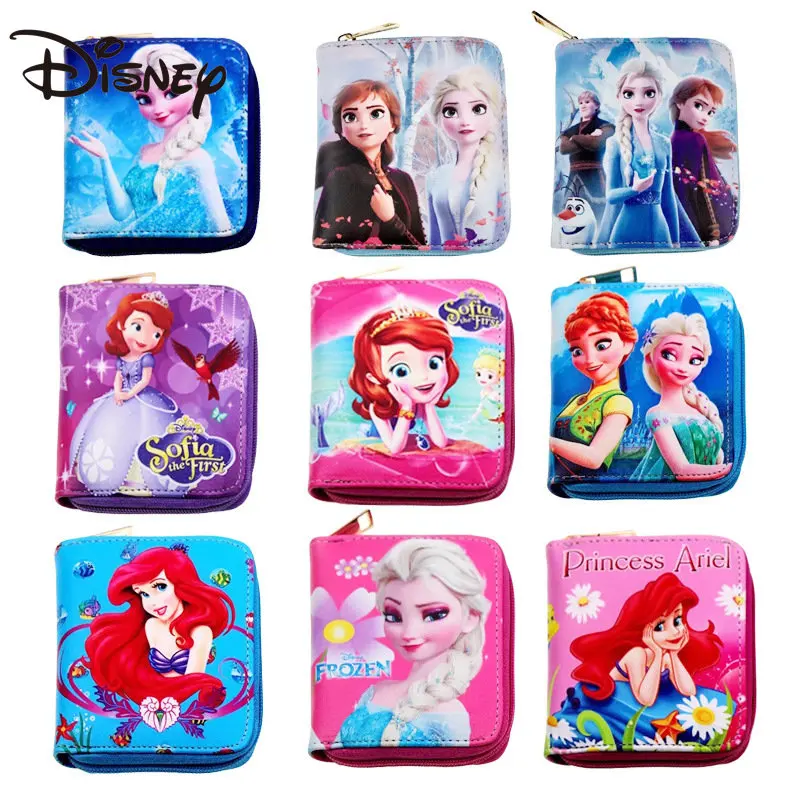 

Disney Mermaid Snow and Ice Beautiful Princess Aisha Cute Snowman Cartoon Coin Purse PU Student Zipper Card Bag