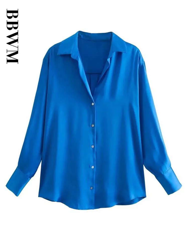 Женская модная однотонная атласная рубашка свободного покроя винтажная