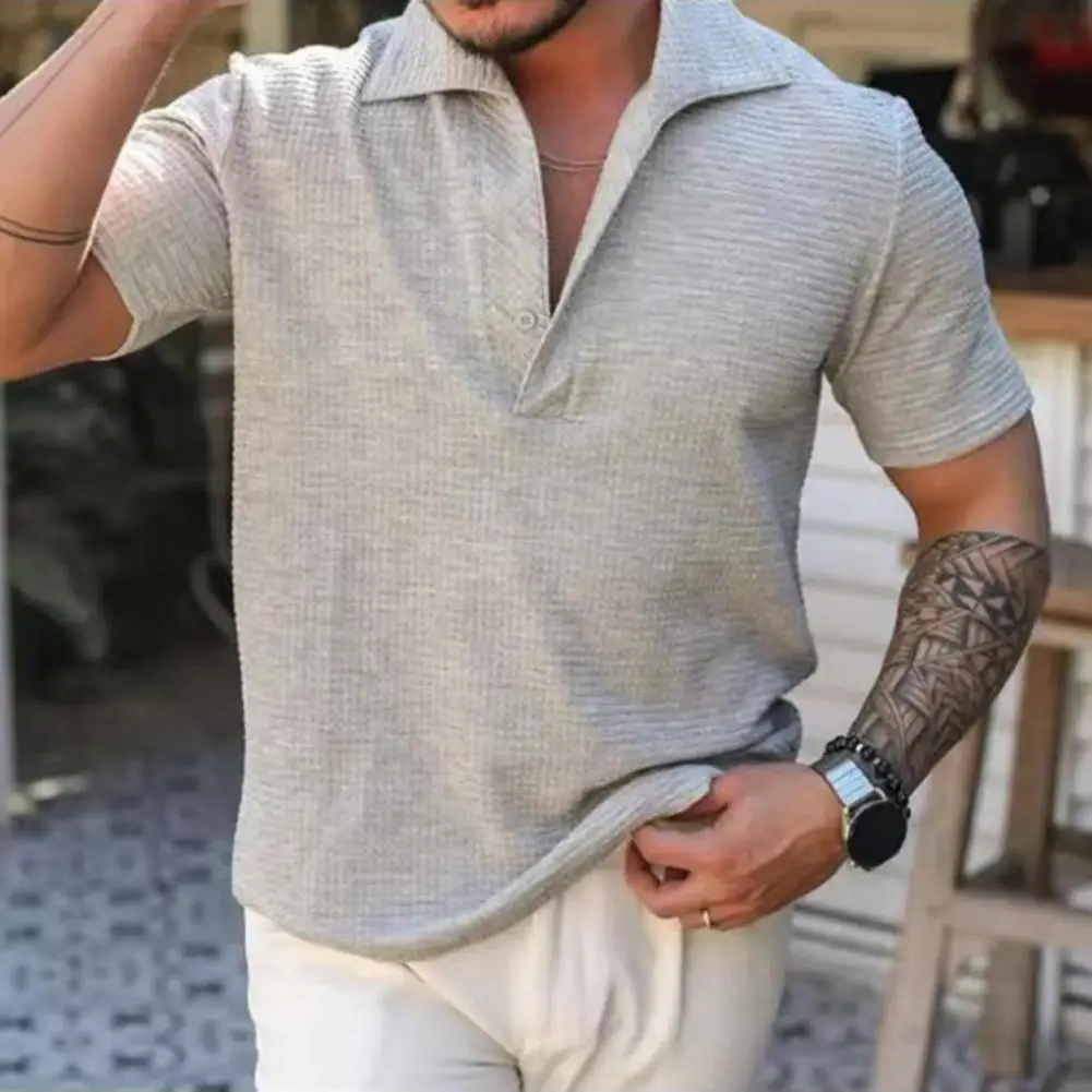 

Men's T-Shirt Lightweight Stylish Quick-Drying Breathable Short Sleeve Lapel Collar Male Tops Casual Wear