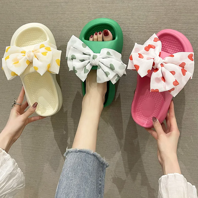 

Shoes Butterfly-Knot House Slippers Platform Slides Slipers Women Fashion Low Massage Summer 2022 Luxury Flat PU Rome Shoes Hom