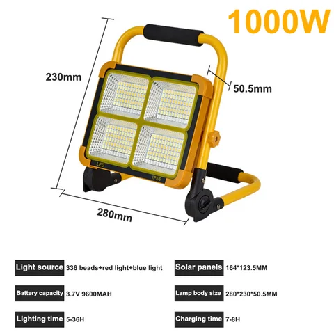2000 Вт, Солнечный Прожектор, внешний портативный рефлектор, прожектор, перезаряжаемый прожектор, строительный Солнечный рефлектор