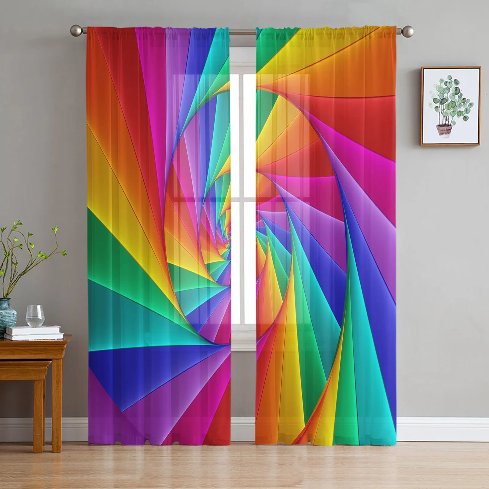 

Spiral Rainbow Colors Vortex Sheer Curtains for Living Room The Bedroom Voile Organza Decorative Curtain Drapes Tulle Curtains