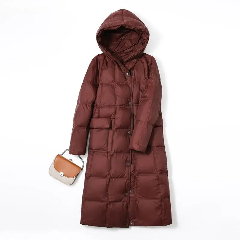 Women Winter Long Hooded Down Jacket Windproof Thick Warm 90% White Duck Down Snow Coat Female Puffer Jacket Long Outwear Parkas