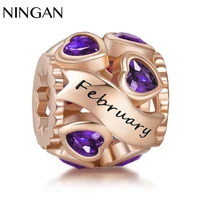 ningan 925 sterling silver rose gold love birthstone bead charm for original bracelet bangle women fine jewelry