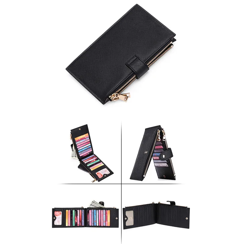 

Women's Leather Wallet Multifunctional Card Bag Anti-theft Brush Bi Directional Folding PU Cross Stripe Zipper Pocket Wallet