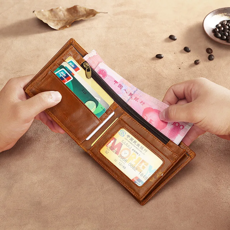 

Новые мужские кошельки в стиле ретро на молнии, вместительные кожаные кошельки с несколькими картами и защитой от радиочастотной идентифик...