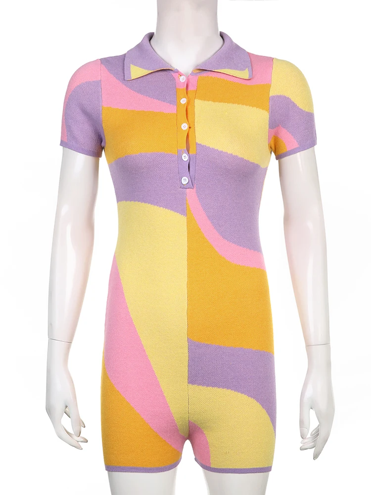 Комбинезоны cuteandpsyy2k разноцветные с принтом в стиле пэчворк на пуговицах коротким