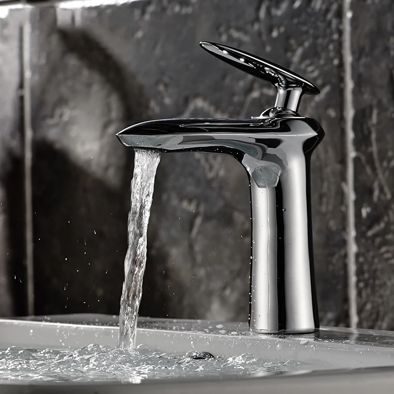 

Silver Deck Mounted Bathroom Faucet Basin Faucet Hot Cold Mixer Crane Basin Faucet Water Column Selling High Short Style